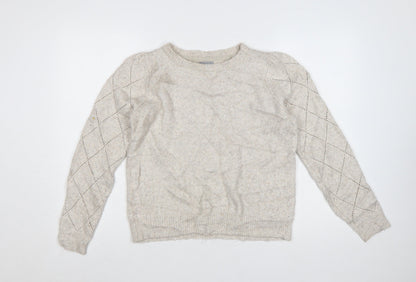 Oliver Bonas Women Beige Knit Argyle Jumper UK 10 Crew Neck