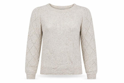 Oliver Bonas Women Beige Knit Argyle Jumper UK 10 Crew Neck