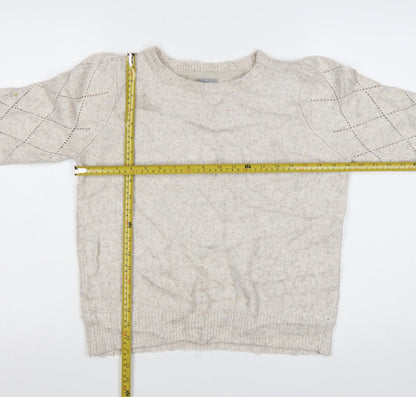 Oliver Bonas Women Beige Knit Argyle Jumper UK 10 Crew Neck