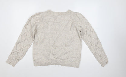 Oliver Bonas Women Beige Knit Argyle Jumper UK 10 Crew Neck