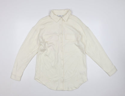 Next Women Ivory Collared Button-Up Knit Shirt Size S