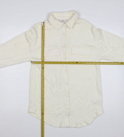 Next Women Ivory Collared Button-Up Knit Shirt Size S