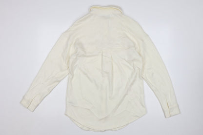 Next Women Ivory Collared Button-Up Knit Shirt Size S
