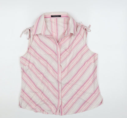 Dunnes Stores Women's Pink Striped Sleeveless Cotton Blouse Size 16