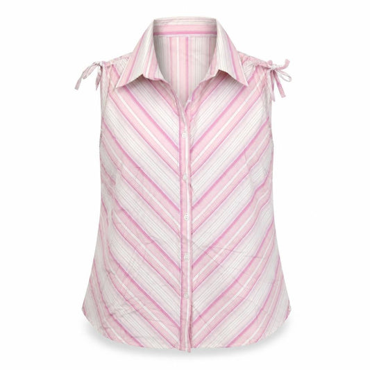 Dunnes Stores Women's Pink Striped Sleeveless Cotton Blouse Size 16