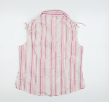 Dunnes Stores Women's Pink Striped Sleeveless Cotton Blouse Size 16