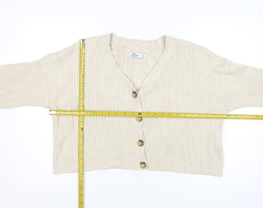 Hollister Women's Beige V-Neck Ribbed Knit Cardigan Size S