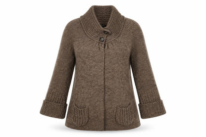 Massimo Dutti Women Brown Wool Alpaca Chunky Knit Cardigan S
