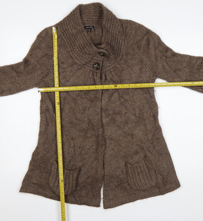 Massimo Dutti Women Brown Wool Alpaca Chunky Knit Cardigan S