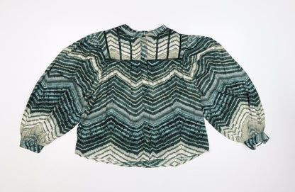 Marks and Spencer Per Una Green Geometric Long Sleeve Tunic Blouse Women’s Size 12