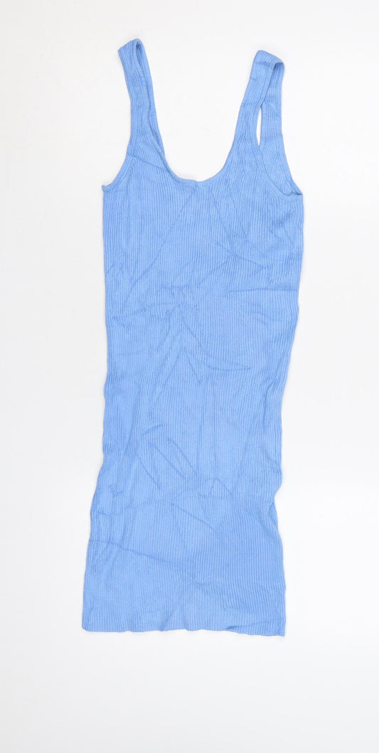 Bershka Women Blue Sleeveless Mini Slip Dress Size S