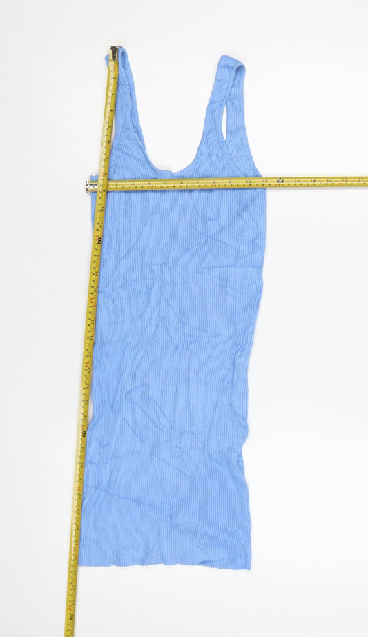 Bershka Women Blue Sleeveless Mini Slip Dress Size S