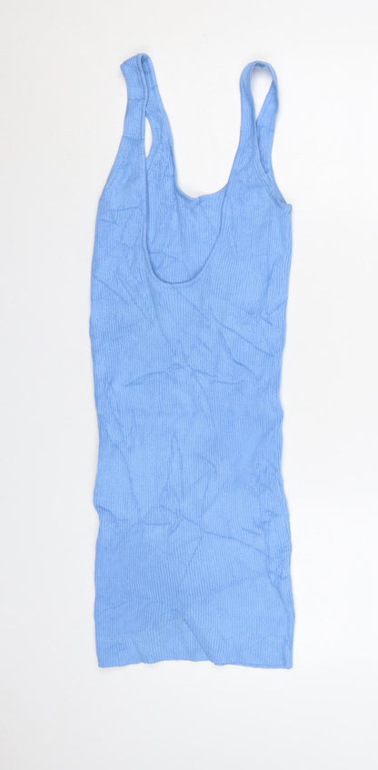 Bershka Women Blue Sleeveless Mini Slip Dress Size S