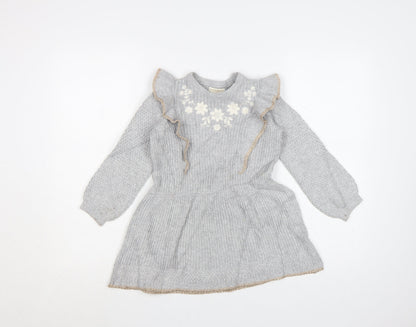 Cynthia Rowley Girls Grey Knit Ruffle A-Line Dress 2-3 Years