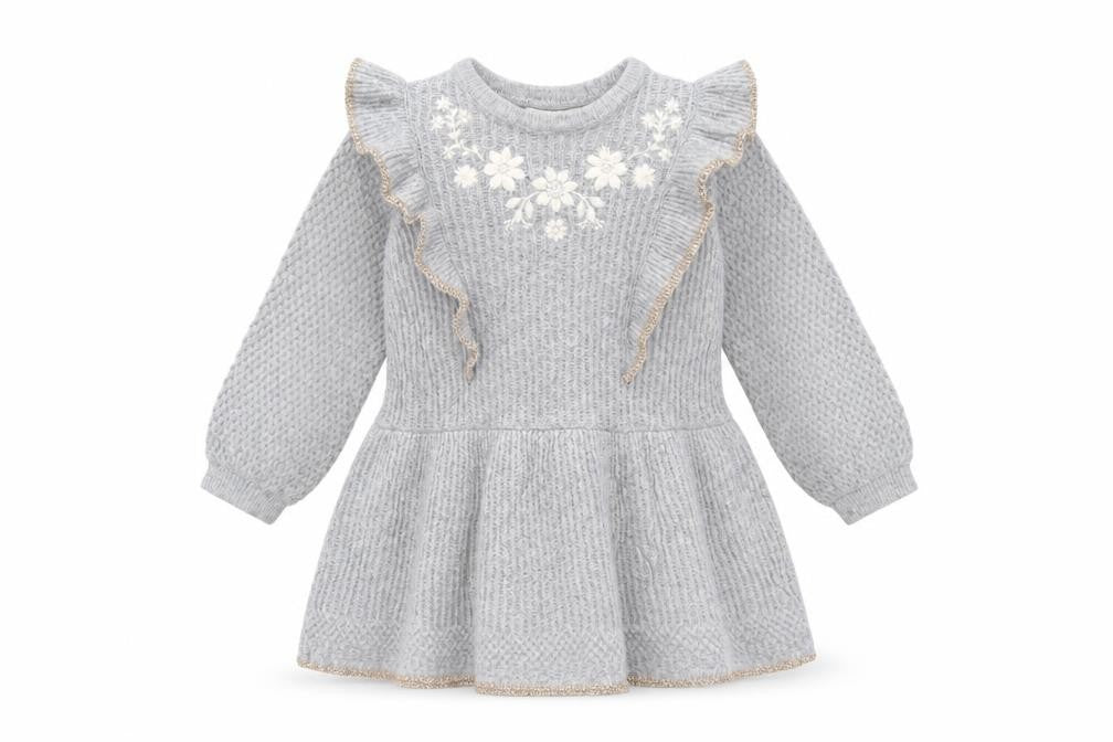 Cynthia Rowley Girls Grey Knit Ruffle A-Line Dress 2-3 Years