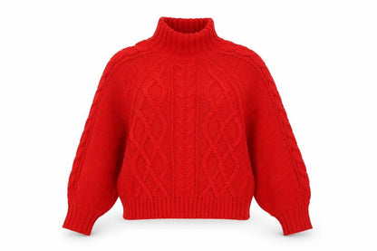 Brave Soul Women's Red Cable Knit High Neck Jumper Size S