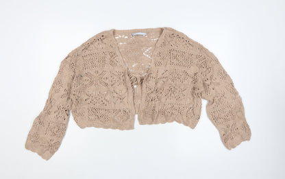 ONLY Women Beige Open Knit Crochet Cardigan M Relaxed Boho Style
