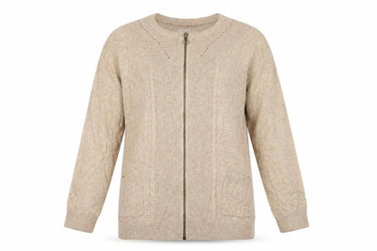Marks & Spencer Womens Beige Full Zip Knit Cotton Blend Jumper Size 8