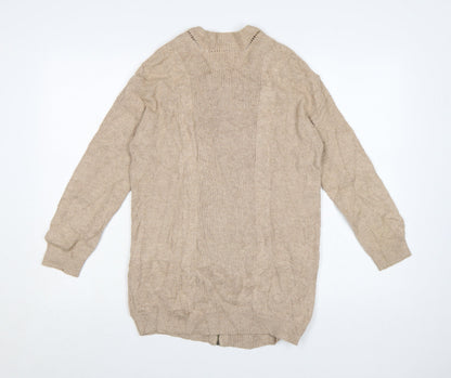 Marks and Spencer Womens Beige Full Zip Knit Cotton Blend Jumper Size 8