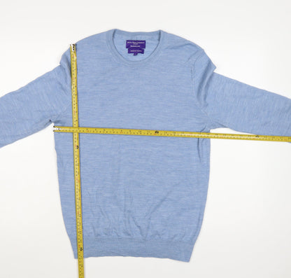 Savile Row Company Mens Blue Merino Blend Crew Neck Jumper M