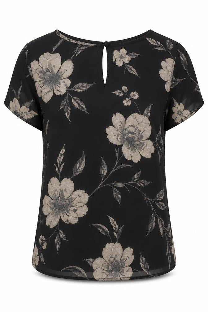 Next Women's Black Floral Short Sleeve Blouse Size 8
