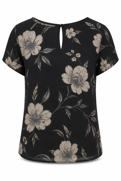 Next Women's Black Floral Short Sleeve Blouse Size 8