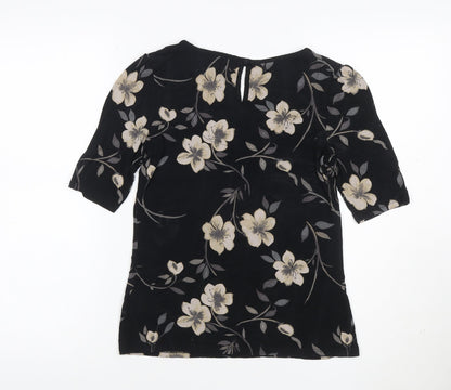 Next Women's Black Floral Short Sleeve Blouse Size 8