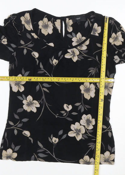 Next Women's Black Floral Short Sleeve Blouse Size 8