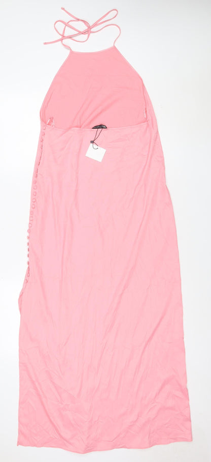 Zara Women’s Pink Halter Neck Long Satin Slip Dress M