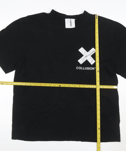 Collusion Women's Black XS Relaxed Fit Short Sleeve Cotton T-Shirt