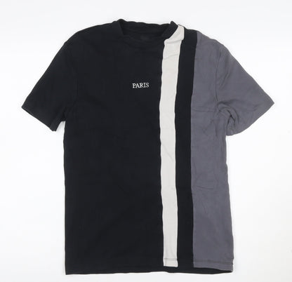 River Island Mens Black Colourblock Paris T-Shirt Size S