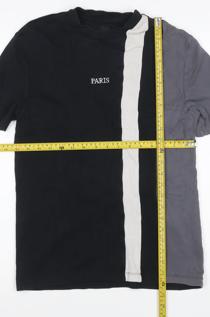 River Island Mens Black Colourblock Paris T-Shirt Size S