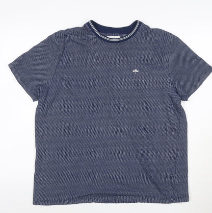 EASY Men’s Blue Geometric Cotton Blend Crew Neck Short Sleeve T-Shirt XL