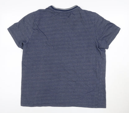 EASY Men’s Blue Geometric Cotton Blend Crew Neck Short Sleeve T-Shirt XL