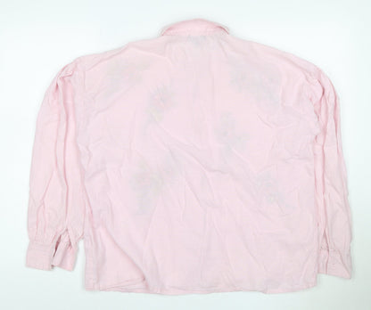 Topshop Women's Pink Floral Embroidered Cotton Button-Up Shirt UK 10