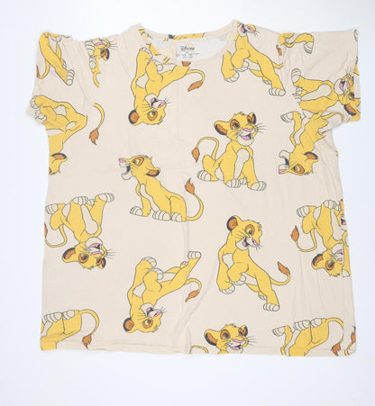 Disney Women Beige Simba Print T-Shirt 2XL Cotton Relaxed Fit