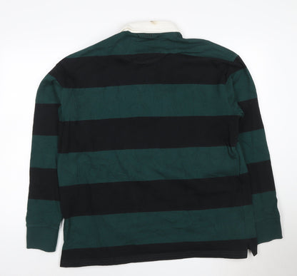 Marks and Spencer Men's Green Black Rugby Polo Shirt Long Sleeve L