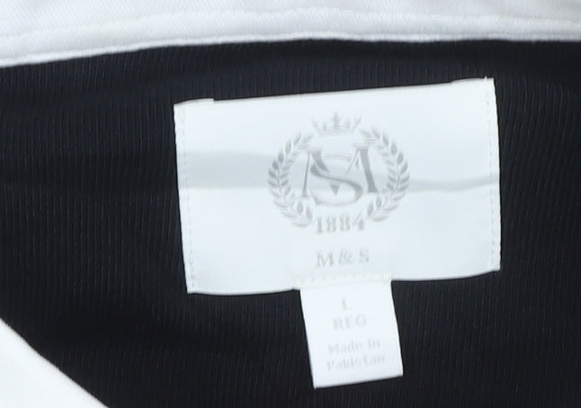 Marks and Spencer Men's Green Black Rugby Polo Shirt Long Sleeve L