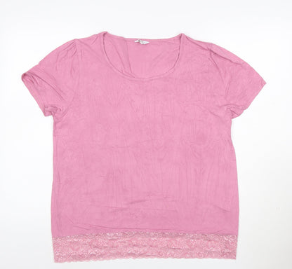 Cottelli Collection Women's Pink Lace Trim Viscose T-Shirt Size 16