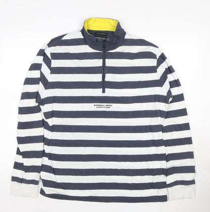 Marshall Artist Men's Blue White Striped 3XL 1/2 Zip Sweatshirt