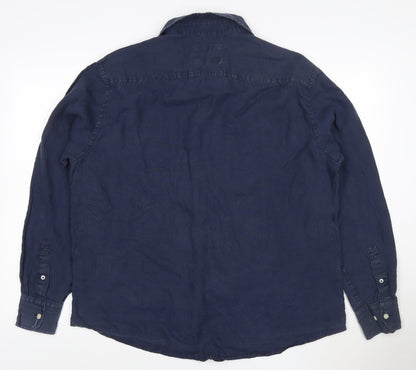 Marks and Spencer Blue Harbour Men's Blue Linen Long Sleeve Shirt L