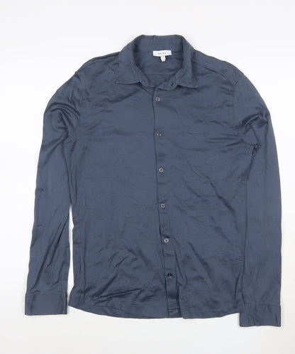 Reiss Mens Blue Slim Fit Cotton Long Sleeve Button-Up Shirt Size S
