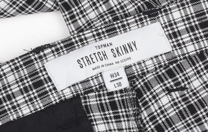 Topman Men's Black Check Skinny Trousers W34 L30