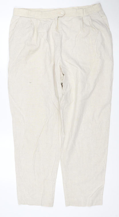 Marks and Spencer St Michael Womens Beige Linen Wide-Leg Trousers UK 20