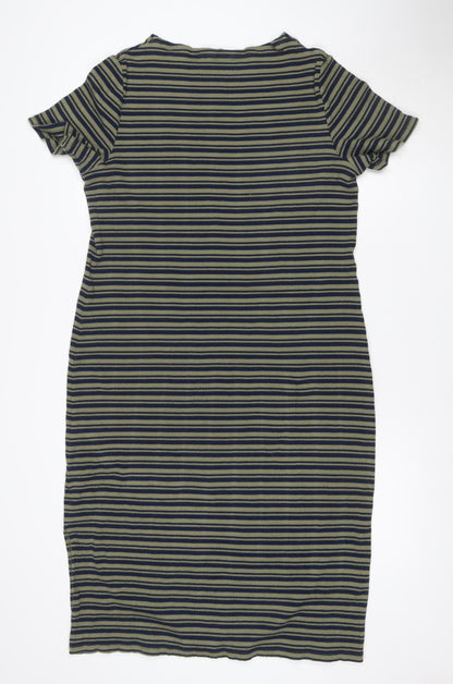 Marks and Spencer Women’s Green Striped Roll Neck Jersey T-Shirt Dress Size 20