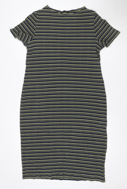 Marks and Spencer Women’s Green Striped Roll Neck Jersey T-Shirt Dress Size 20