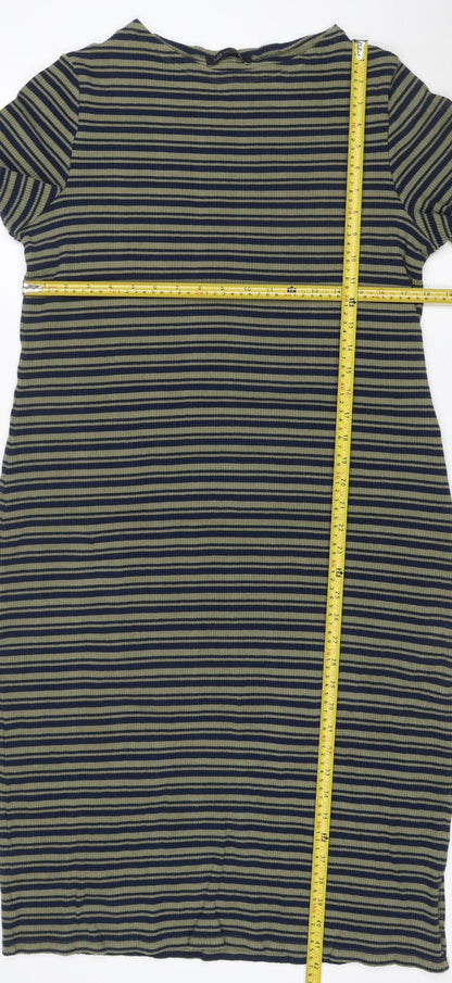 Marks and Spencer Women’s Green Striped Roll Neck Jersey T-Shirt Dress Size 20