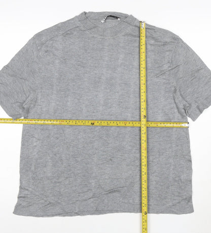 Zara Women Grey Mock Neck Short Sleeve Modal T-Shirt Size S
