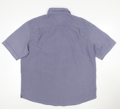 Marks and Spencer Men's Blue Geometric Short Sleeve XL Casual Shirt