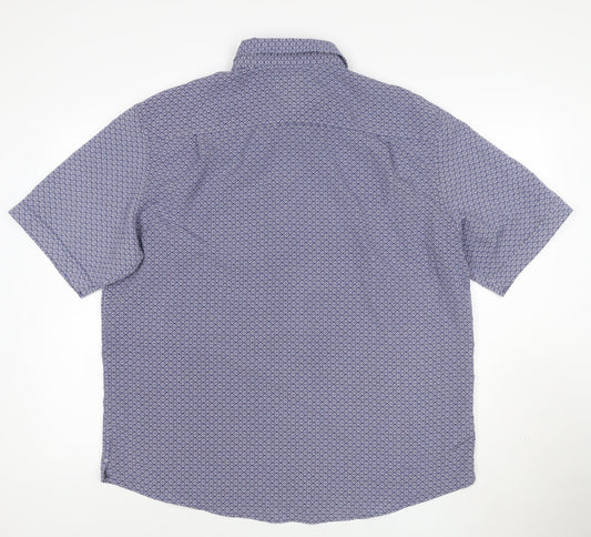 Marks and Spencer Men's Blue Geometric Short Sleeve XL Casual Shirt